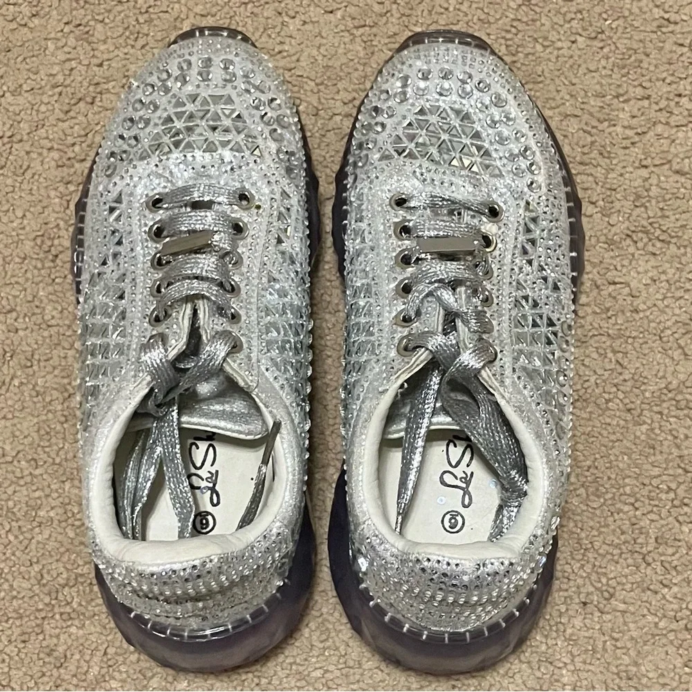 La Sheelah Size 6 Tennis Shoes Rare Mirror‎ Studded Bling *Like New*